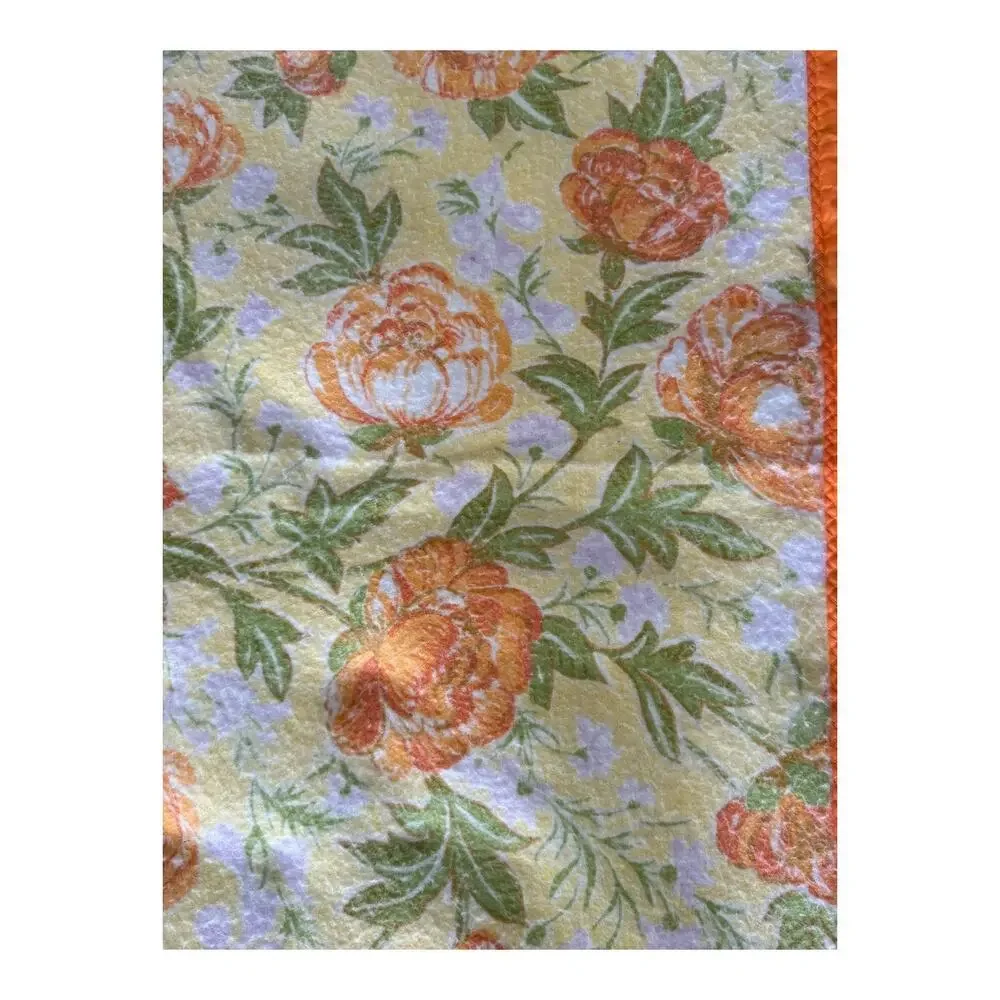 Pair of Vintage 60s-70s Chatham Esmon Floral Fiberwoven Blankets Satin Trim Full